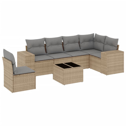 7-Delige Loungeset Met Kussens Poly Rattan Beige