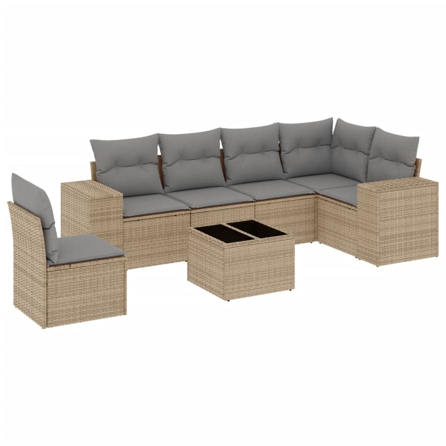 7-Delige Loungeset Met Kussens Poly Rattan Beige