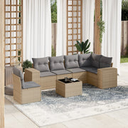 7-piece Loungeset with cushions poly rattan beige