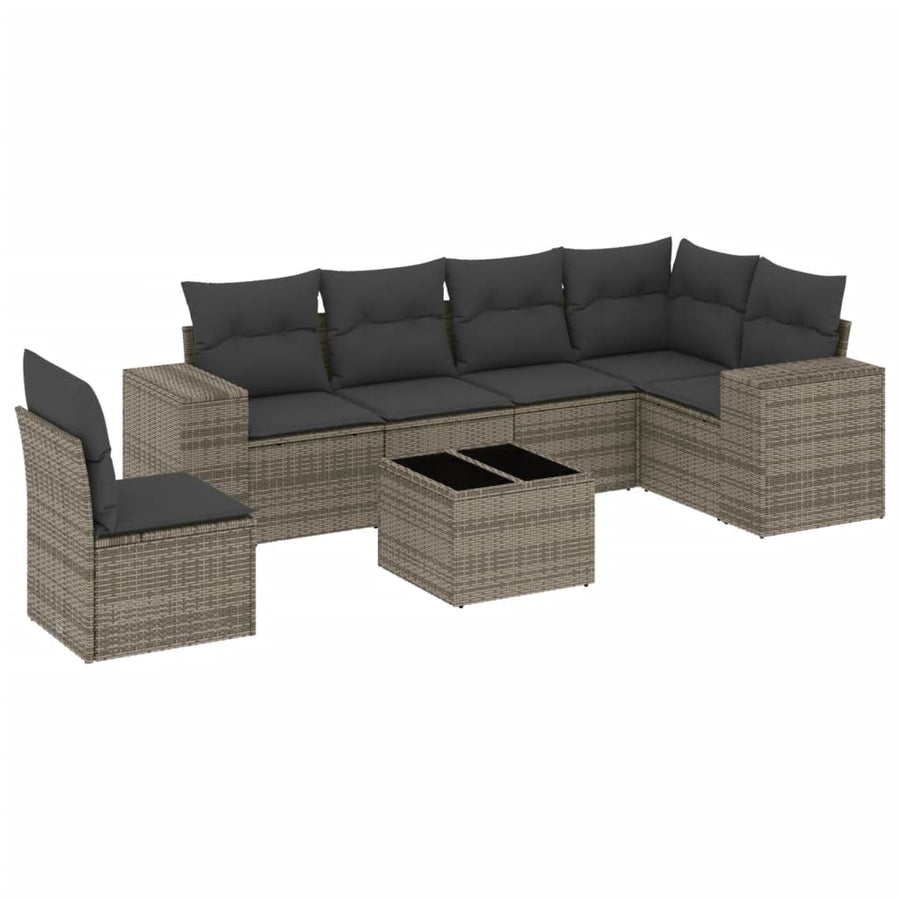 7-Delige Loungeset Met Kussens Poly Rattan Grijs