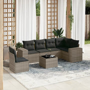 7-piece Lounge Set with Cushions poly rattan grey