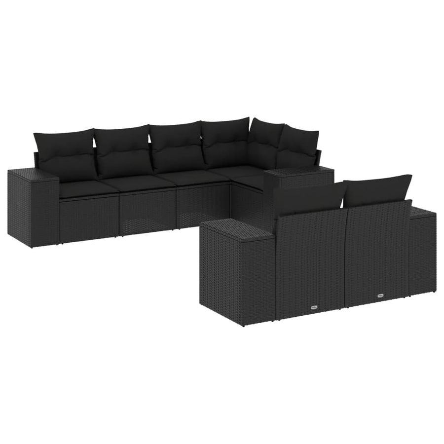 7-Delige Loungeset Met Kussens Poly Rattan Zwart