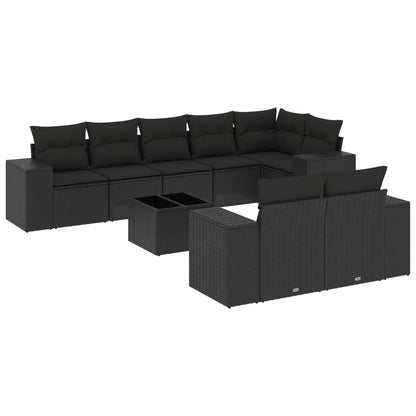 9-Delige Loungeset Met Kussens Poly Rattan Zwart