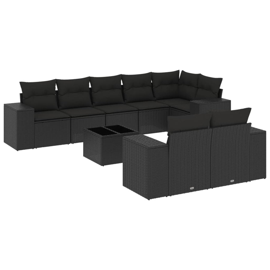 9-Delige Loungeset Met Kussens Poly Rattan Zwart