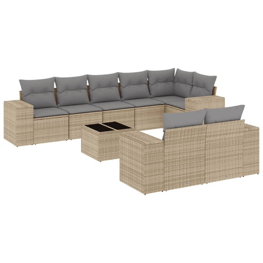 9-Delige Loungeset Met Kussens Poly Rattan Beige