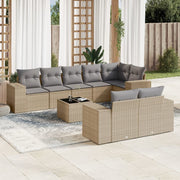 9-piece Lounge Set with Cushions Poly Rattan Beige