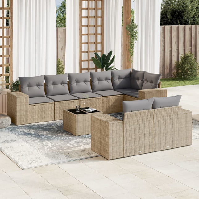 9-Delige Loungeset Met Kussens Poly Rattan Beige