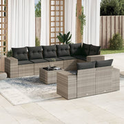 9-piece Lounge Set with Cushions Poly Rattan Light Grey