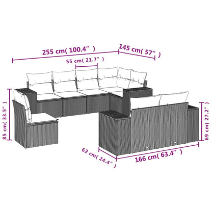 8-Delige Loungeset Met Kussens Poly Rattan Zwart