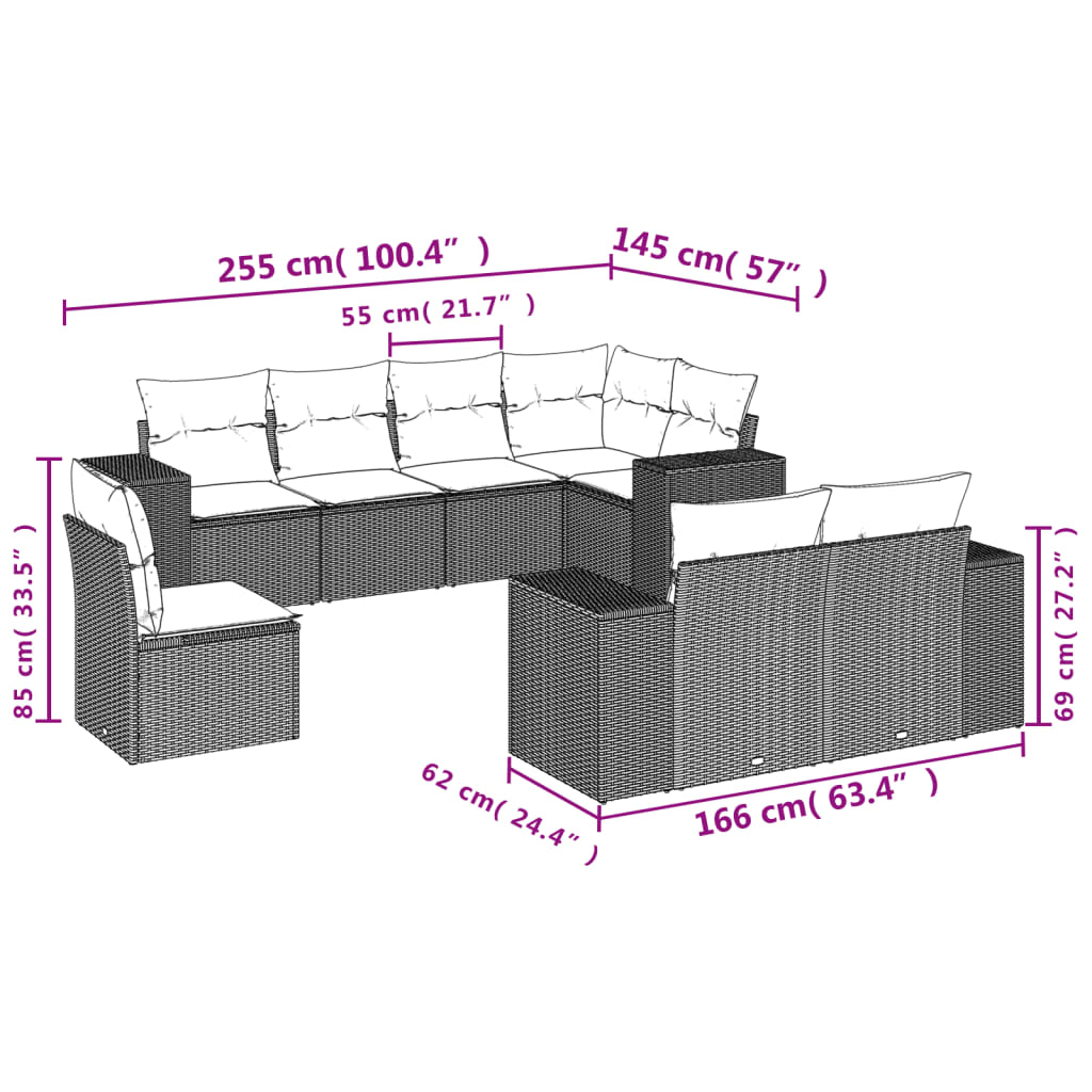 8-Delige Loungeset Met Kussens Poly Rattan Zwart