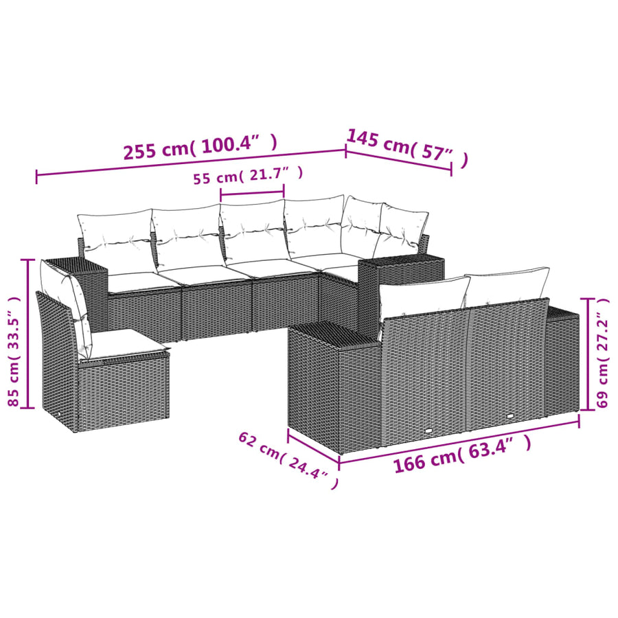 8-Delige Loungeset Met Kussens Poly Rattan Zwart