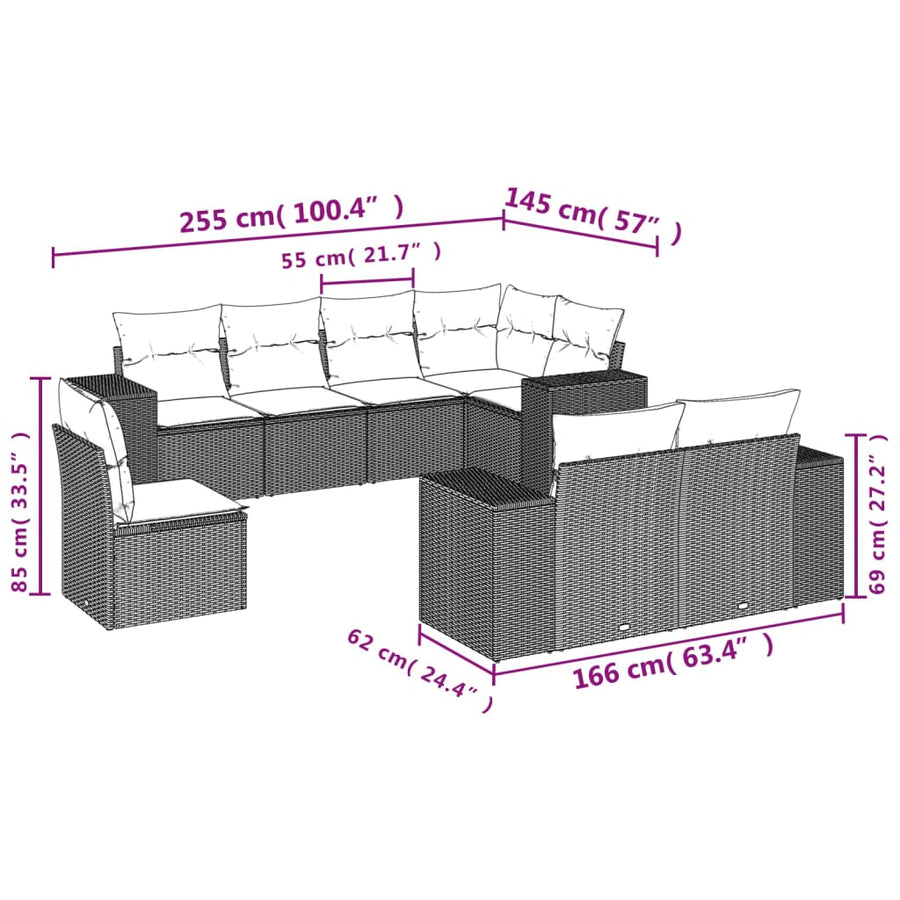 8-Delige Loungeset Met Kussens Poly Rattan Beige