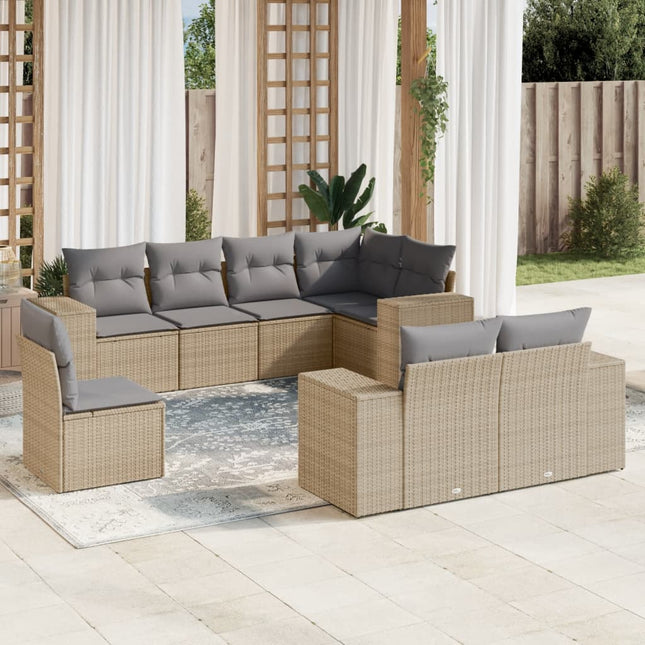 8-Delige Loungeset Met Kussens Poly Rattan Beige