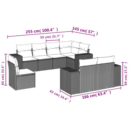 8-delige Loungeset met kussens poly rattan lichtgrijs