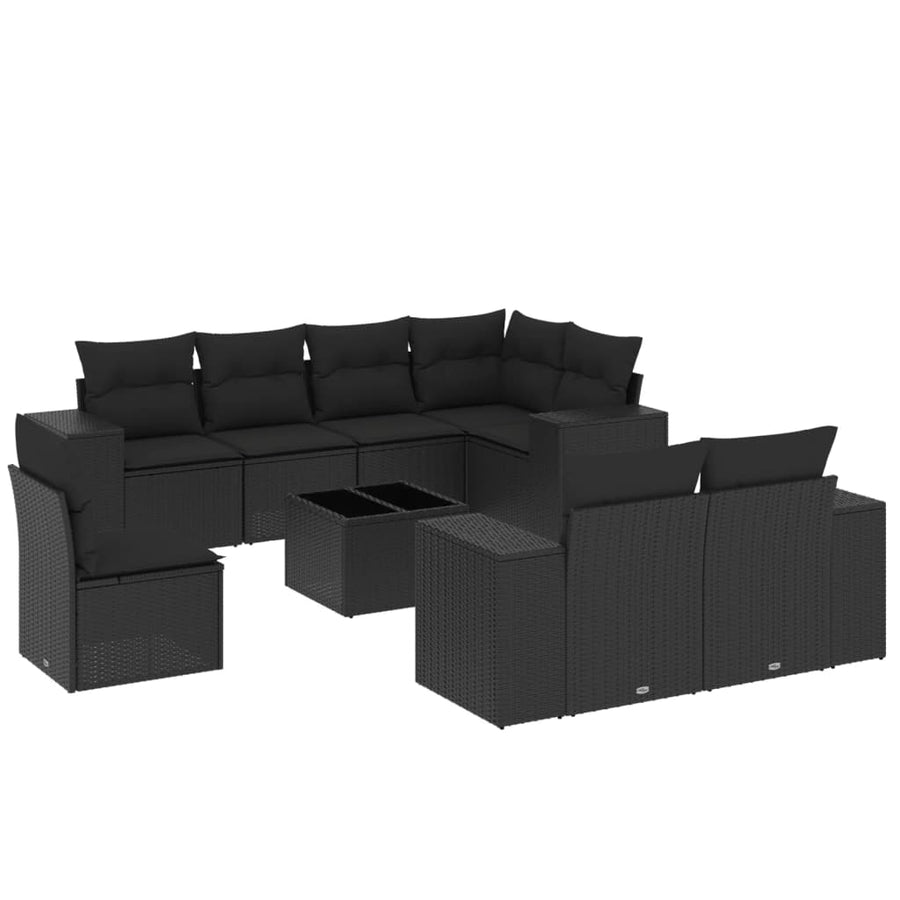 9-Delige Loungeset Met Kussens Poly Rattan Zwart