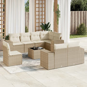 9-piece Lounge Set with Cushions Poly Rattan Beige