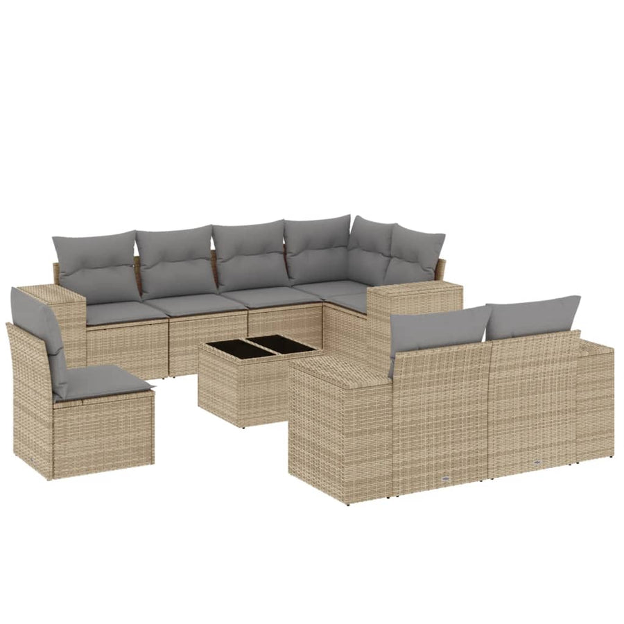 9-Delige Loungeset Met Kussens Poly Rattan Beige