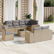 9-piece Lounge Set with Cushions Poly Rattan Beige