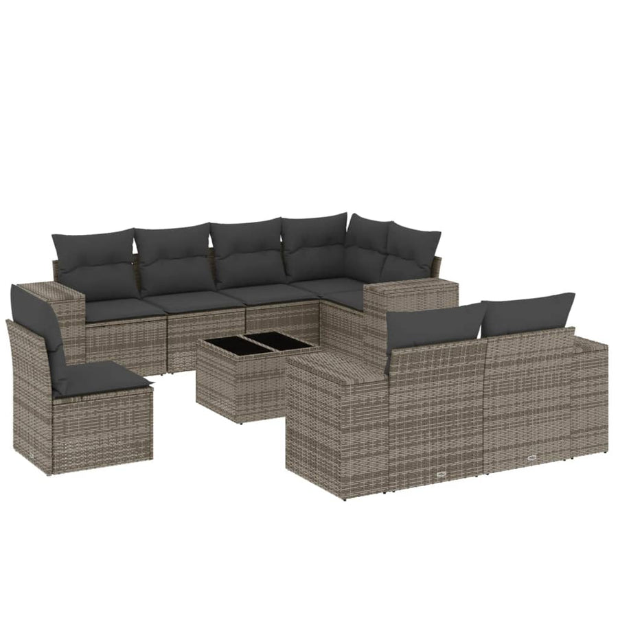 9-Delige Loungeset Met Kussens Poly Rattan Grijs