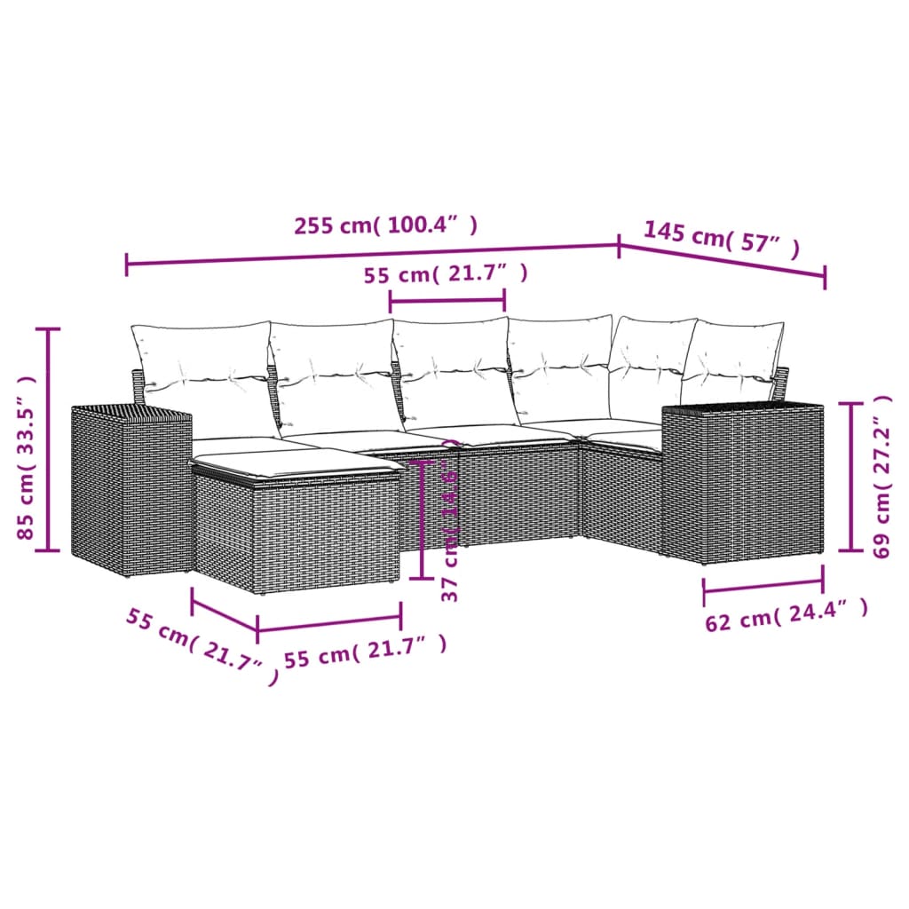 6-Delige Loungeset Met Kussens Poly Rattan Zwart
