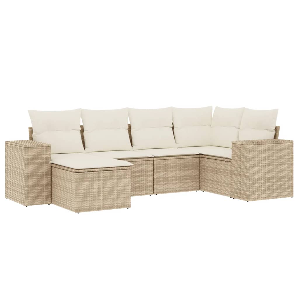 6-Delige Loungeset Met Kussens Poly Rattan Beige