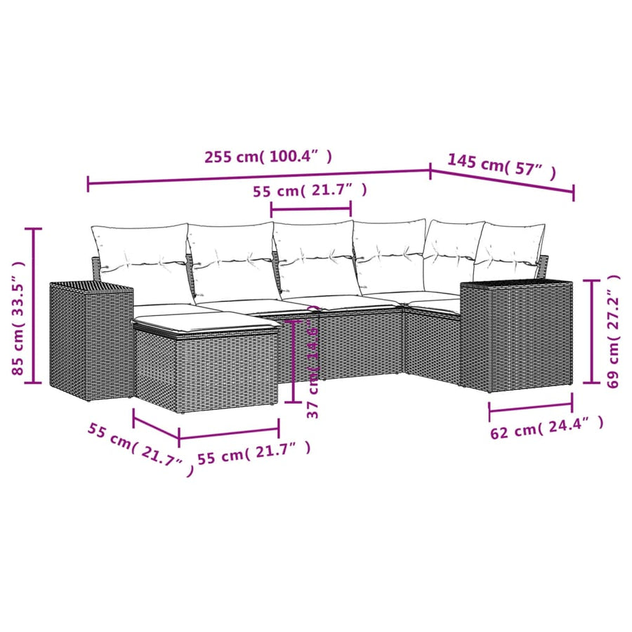 6-Delige Loungeset Met Kussens Poly Rattan Beige