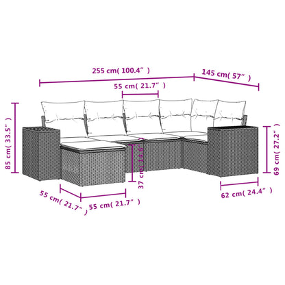 6-Delige Loungeset Met Kussens Poly Rattan Grijs