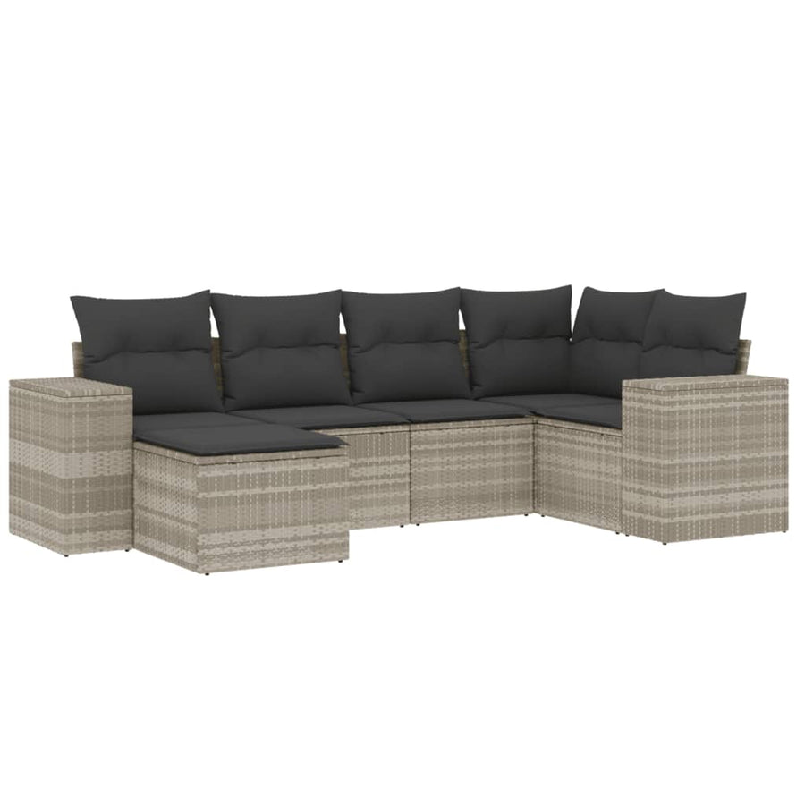 6-delige Loungeset met kussens poly rattan lichtgrijs