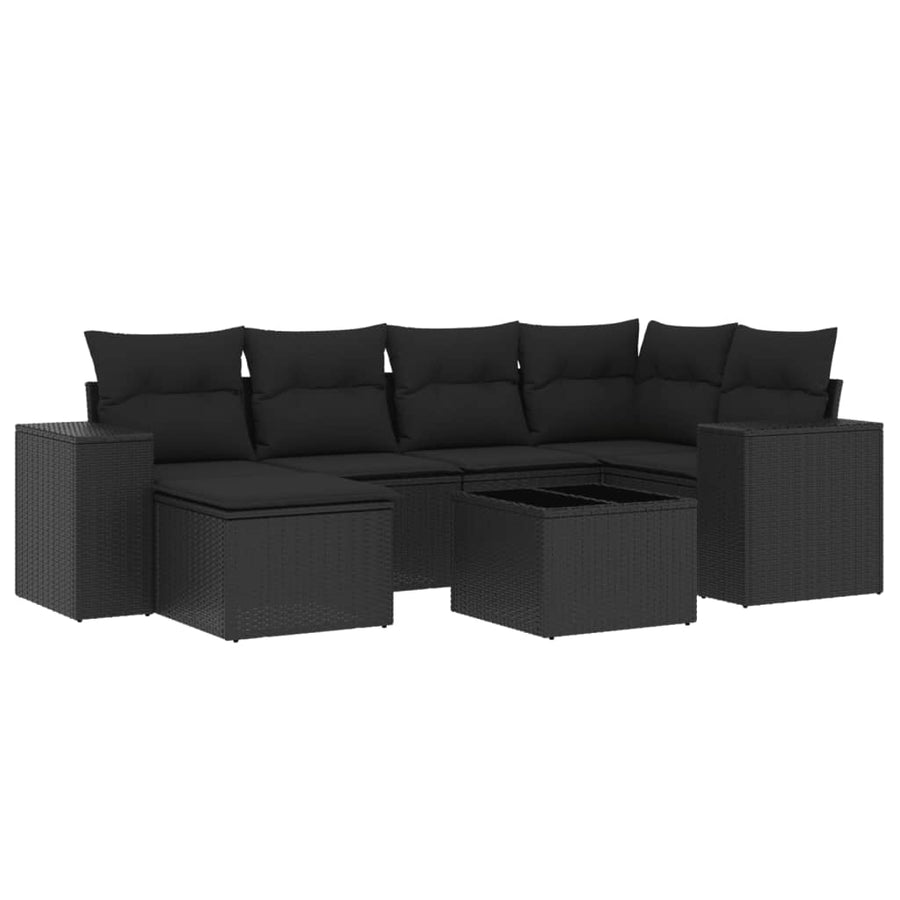 7-Delige Loungeset Met Kussens Poly Rattan Zwart