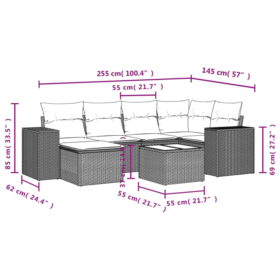 7-Delige Loungeset Met Kussens Poly Rattan Zwart