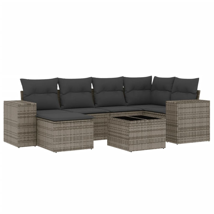 7-Delige Loungeset Met Kussens Poly Rattan Grijs