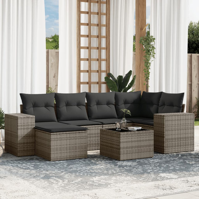 7-Delige Loungeset Met Kussens Poly Rattan Grijs