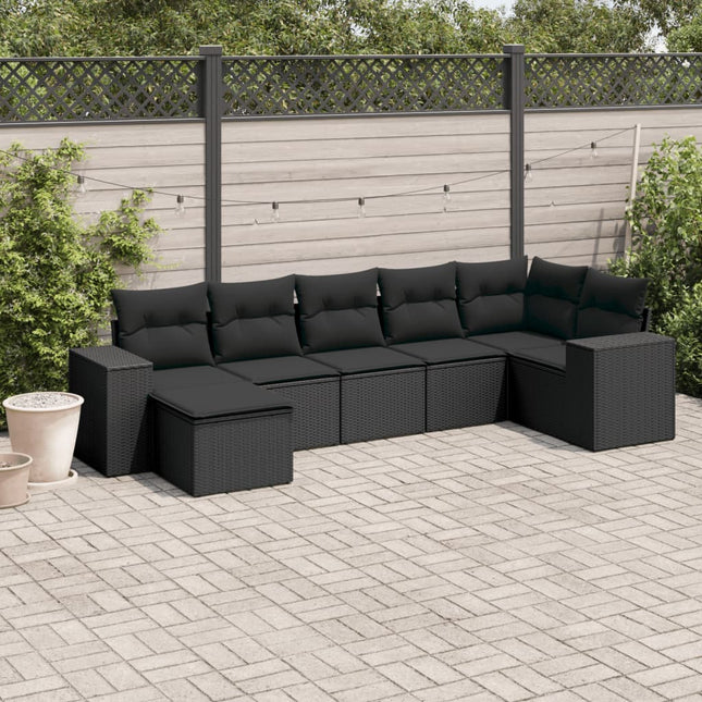 7-Delige Loungeset Met Kussens Poly Rattan Zwart