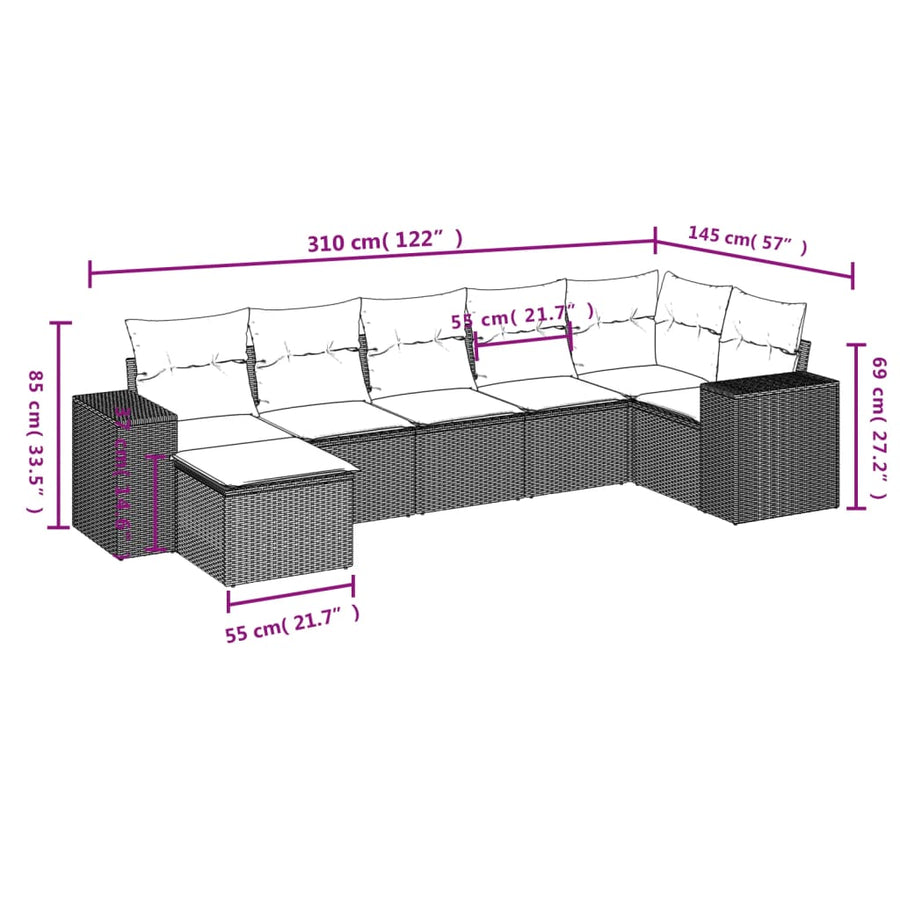 7-Delige Loungeset Met Kussens Poly Rattan Zwart