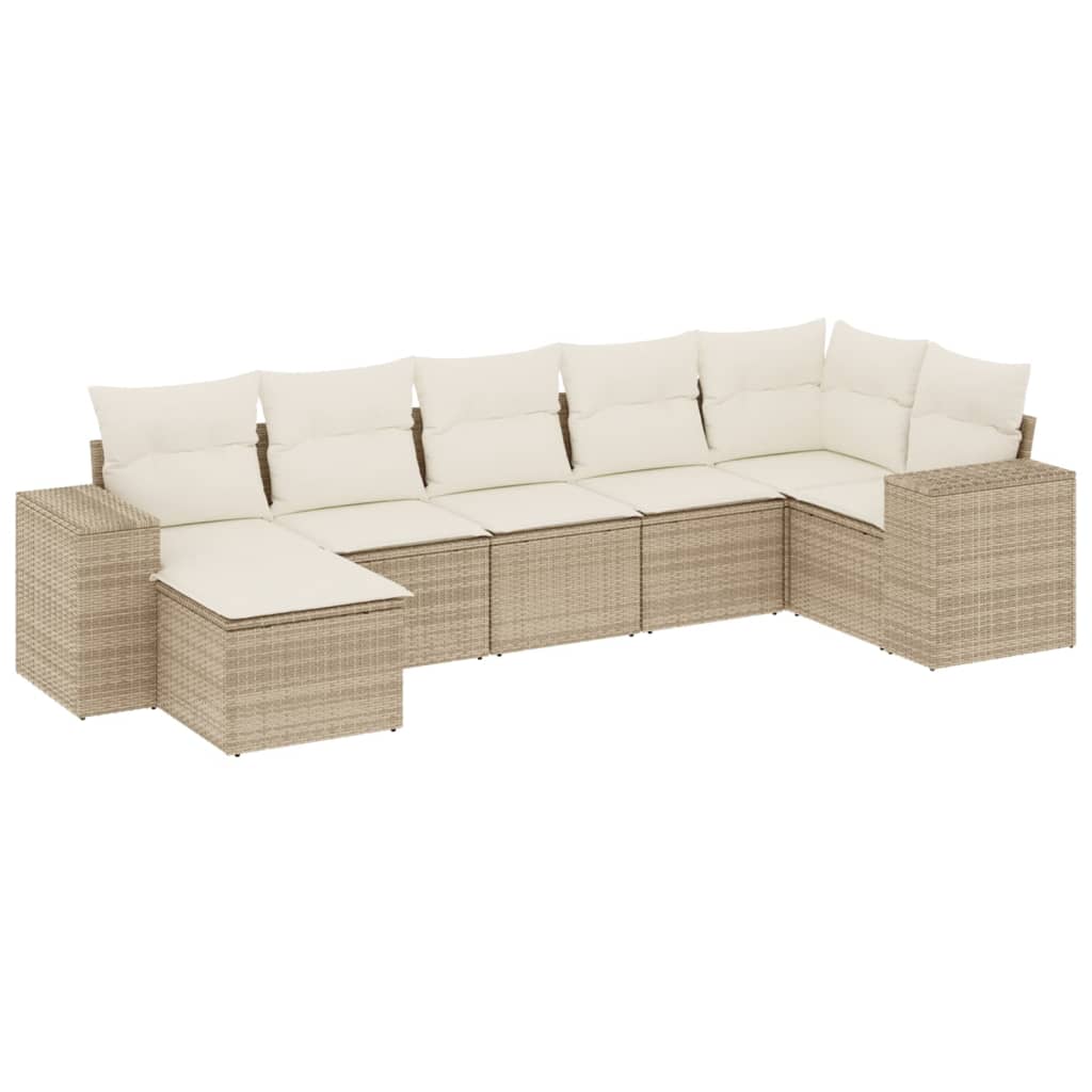 7-Delige Loungeset Met Kussens Poly Rattan Beige