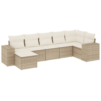 7-Delige Loungeset Met Kussens Poly Rattan Beige