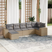7-piece Loungeset with cushions poly rattan beige