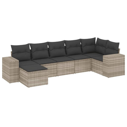 7-delige Loungeset met kussens poly rattan lichtgrijs