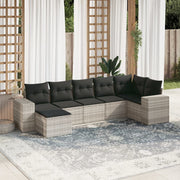 7-piece Lounge Set with cushions poly rattan light grey