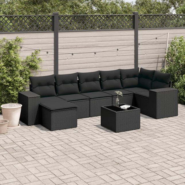 8-Delige Loungeset Met Kussens Poly Rattan Zwart