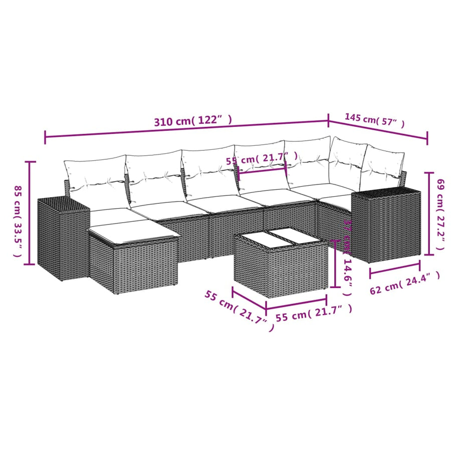 8-Delige Loungeset Met Kussens Poly Rattan Zwart