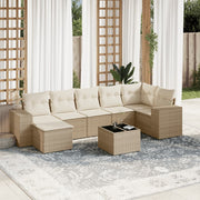 8-piece Lounge Set with Cushions Poly Rattan Beige