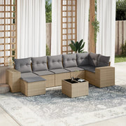 8-piece Lounge Set with Cushions Poly Rattan Beige