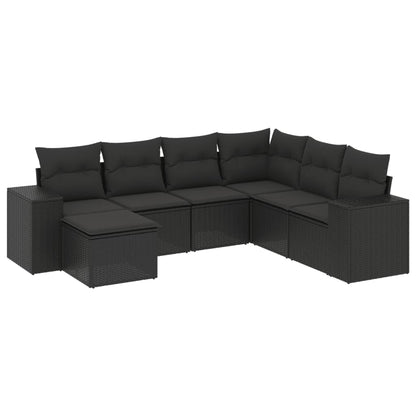 7-Delige Loungeset Met Kussens Poly Rattan Zwart
