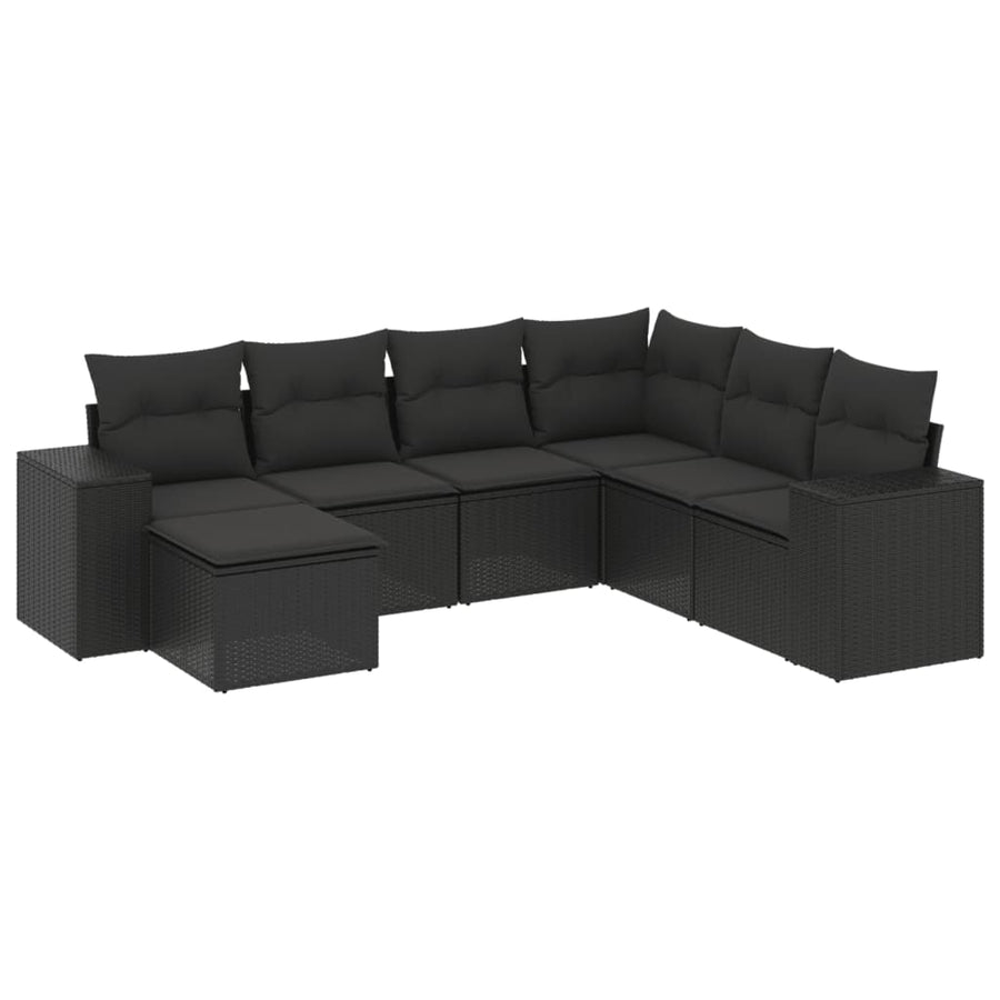 7-Delige Loungeset Met Kussens Poly Rattan Zwart