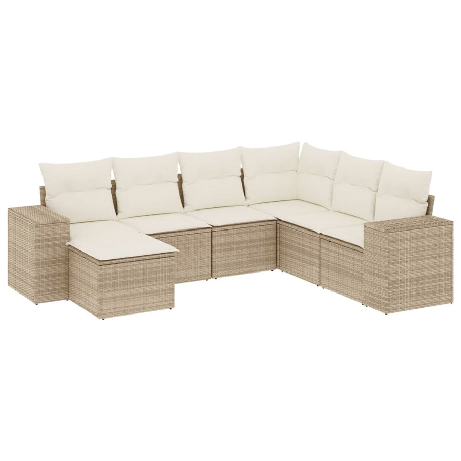 7-Delige Loungeset Met Kussens Poly Rattan Beige