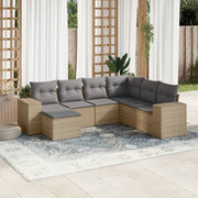 7-piece Loungeset with cushions poly rattan beige