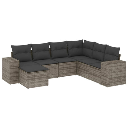 7-Delige Loungeset Met Kussens Poly Rattan Grijs