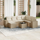 8-piece Lounge Set with Cushions Poly Rattan Beige