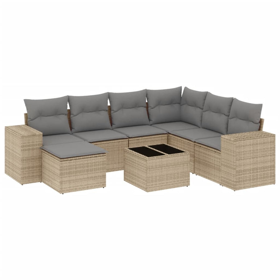 8-Delige Loungeset Met Kussens Poly Rattan Beige